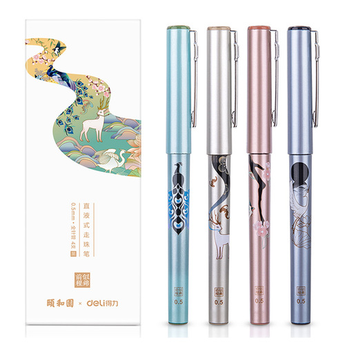 Deli S852 Direct Liquid Rollerball Pen, Summer Palace Series Neutral Pen, Full Barrel Student Black Ballpoint Pen