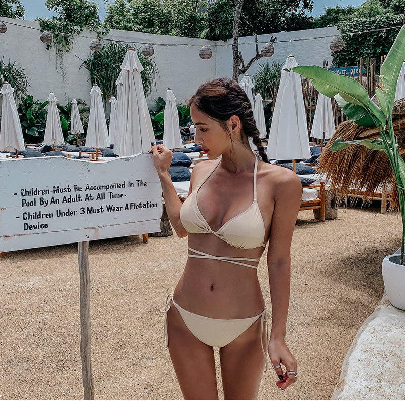 New Spot European and American Solid Color Triangle bikini Cross-border Split Swimsuit Sexy Ladies Swimsuit bikini