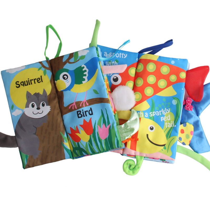 Educación temprana infantil bebé animal cola libro de tela animal marino mundo de la palma libro Animal Marina libro de tela juguete