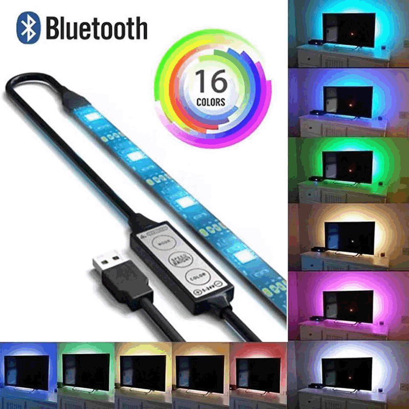 (2개) 스마트 USB 블루투스 APP 제어 LED 스트립 5050RGB TV TV 배경 접착제 화려한 스트립 세트