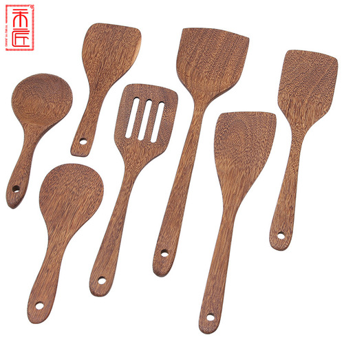 Manufacturer LOGO non-stick cooking spatula paint-free household wooden spatula with long handle chicken wing wooden spatula