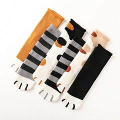 Cat claw terry socks for women in autumn and winter rolled edge brushed cotton mid-calf women's socks personalized polka dot floor socks