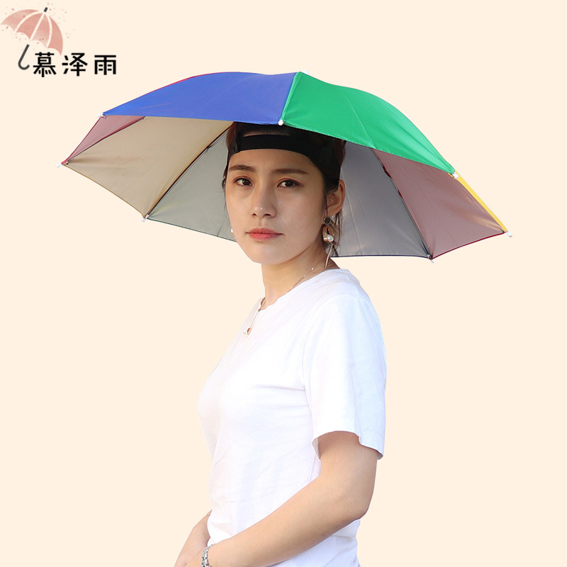 Hat Umbrella Wholesale 69cm Diameter Large Head-Mounted Umbrella Street Stall Umbrella Hat Rainbow Advertising Umbrella Lightweight Tea Picking Hat Umbrella