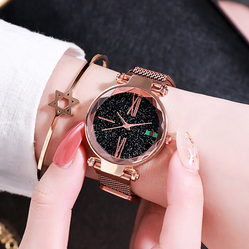 Celebridad de Internet TikTok mismo estilo reloj de mujer perezoso imán Correa imán reloj moda cielo estrellado reloj para mujer