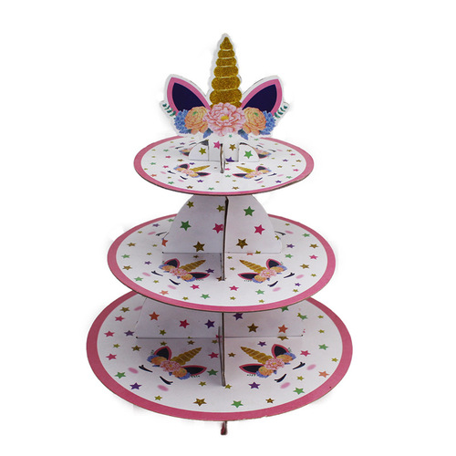 Cross-border unicorn paper cake stand party birthday party decoration three-layer disc display dessert stand