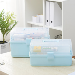 Household portable transparent three-layer multi-purpose storage box rectangular large folding storage box household medicine box tool box