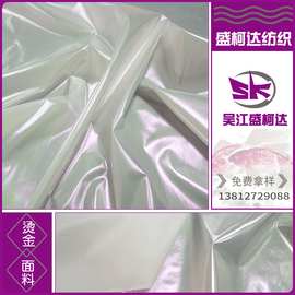 厂家现货批发白色幻彩烫金春亚纺高档羽绒服风衣时装面料