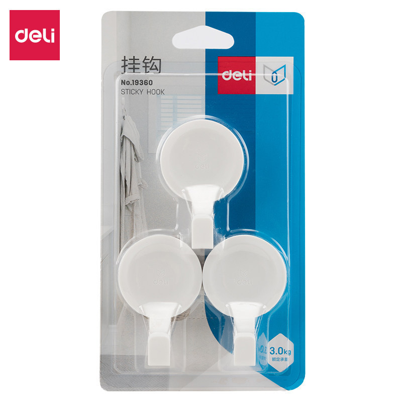 Deli 19360 Hook Strong Adhesive Wall Hanging Seamless Punch-free Suction Cup Bathroom Door Coat Hook