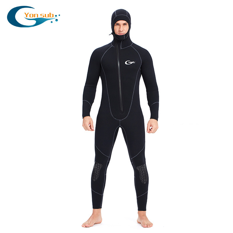 Yonsub Warm Men's and Women's 5mm Wetsuit One-Piece Front Zipper Hooded Cold-Proof Suit Surf Suit