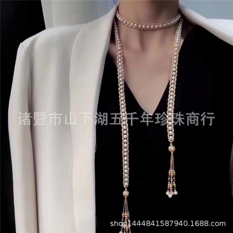 fashionable long necklace with tassels