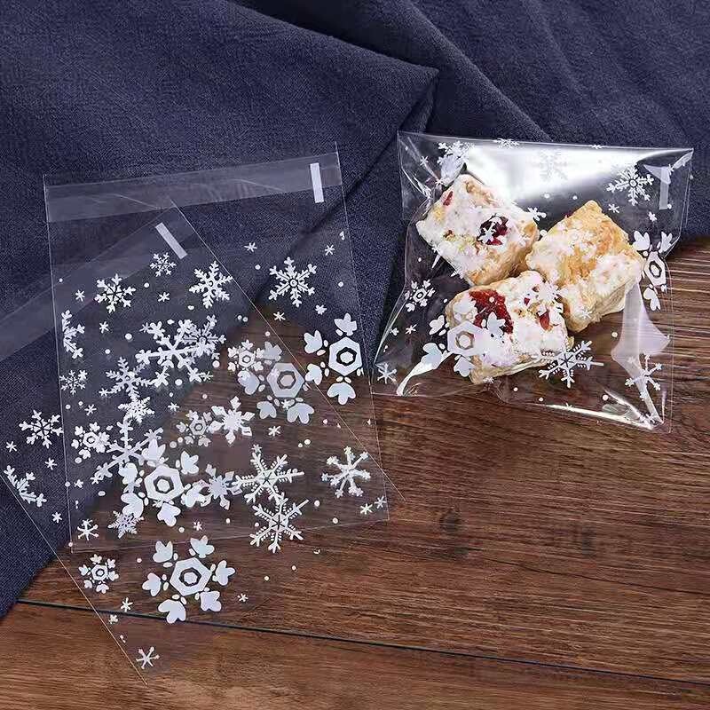 Baking Packaging Opp Snowflake Self-Sealing Bags Snowflake Pastry Cookies Small Items Christmas Baking Cookie Packaging Bags Wholesale