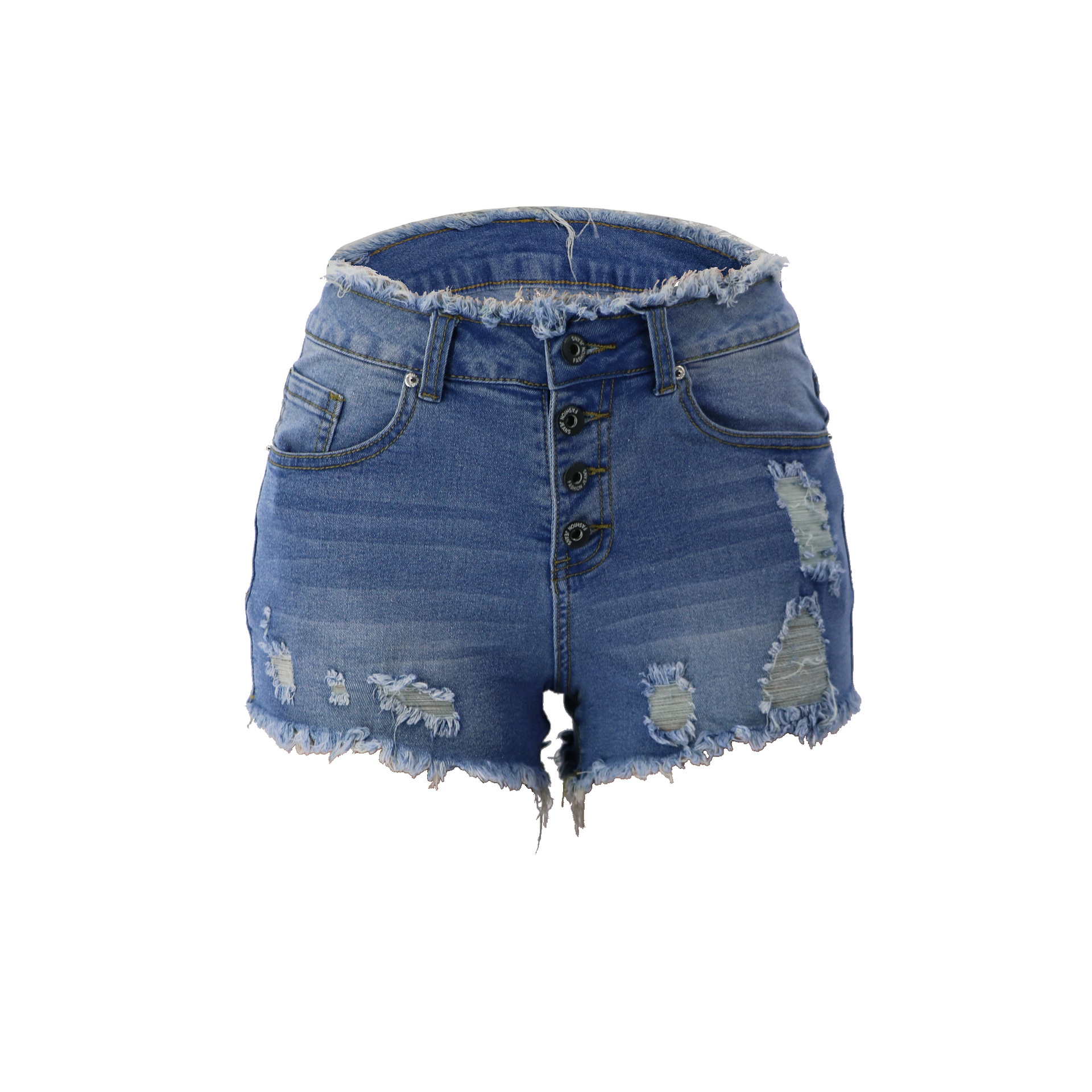 2023 primavera nuevo en stock al por mayor americano Amazon primavera y verano nuevo botón borla borde ropa de mujer Pantalones cortos de mezclilla