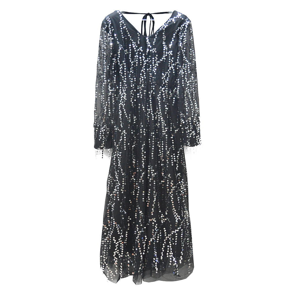 Sequin Fringe V Neck Dress Sexy Elegant Party Wear Womens Fashion Wholesale Available OEM ODM service