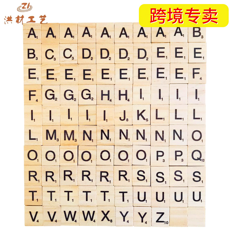 Wooden Crafts 26 English Alphabet Wooden Pieces Pine Square Kidsren's Early Education Puzzle Game DIY Printed Letters