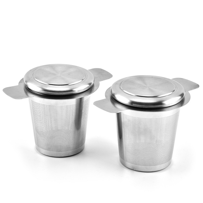 304 colador de té de acero inoxidable colador de té al por mayor colador de té de doble mango con tapa dispensador de té