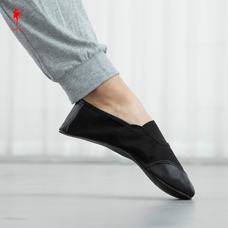 Red Dance Shoes Dance Shoes Canvas Plus Leather Head Men's Adult Skills Folk Dance Rubber Bottom Practice Classical Dance Shoes 1005