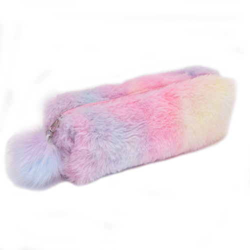 Korean style creative pencil case gradient color cute girl plush octagonal pencil case girl heart student simple storage bag