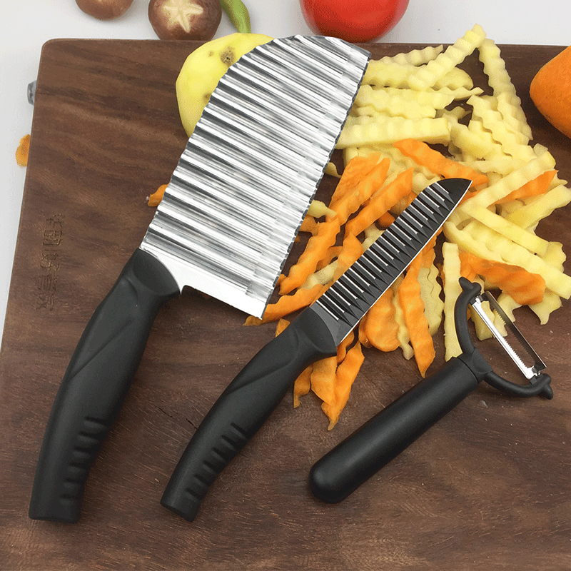 Las virutas del acero inoxidable cortan el cuchillo de patata del diente del lobo corte en forma de onda estilo de la flor acanalado virutas multiusos rebanada cuchillo de la onda en existencia