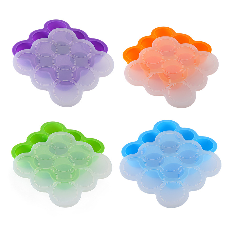 9-agujero silicona bebé niños hogar fruta comida suplemento caja con tapa crisper congelado almacenamiento hielo cubo hielo bandeja molde