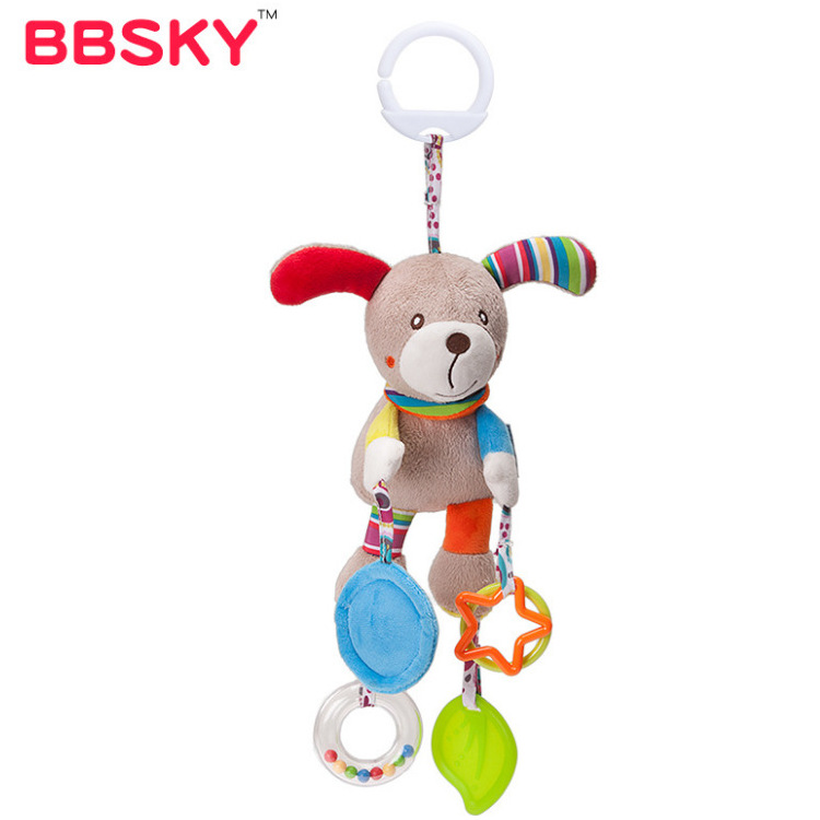 Bebé animal de dibujos animados música mordedor colgante BB llamada jingle torno colgante Hahaha espejo bebé juguete de peluche