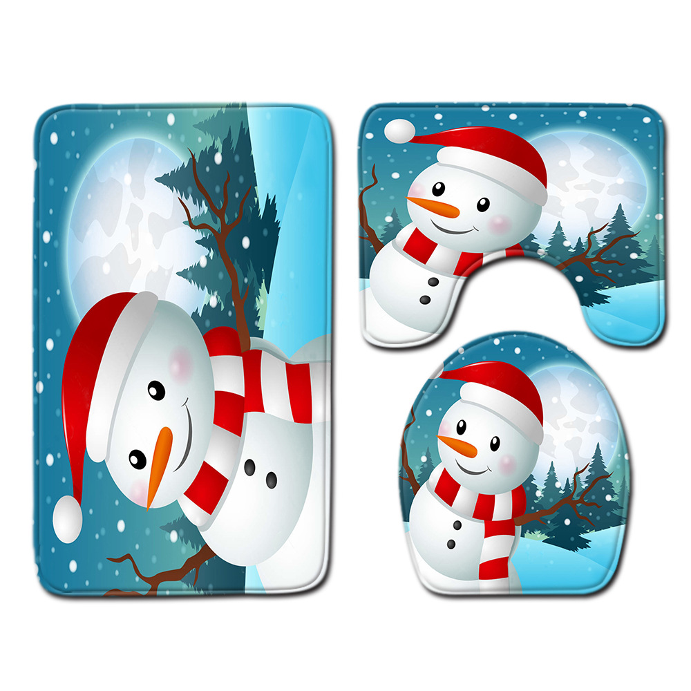 Navidad muñeco de nieve alfombra de baño alfombra de puerta inodoro de tres piezas antideslizante alfombra de piso transfronterizo en stock deseo amazon 1