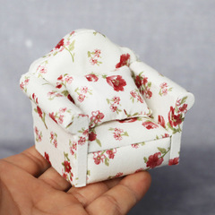 1:12 Scale Dollhouse Furniture Living Room Scene Model Bedroom Small Floral Single Sofa
