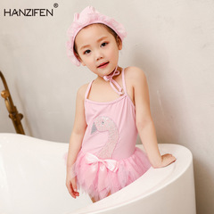 2024 Girls' Swimwear, One-piece Swimsuit, Dance Suit Set, New Style Swan, Medium and Small Children, Satin Dress Swimwear, Foreign Trade