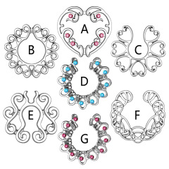 Manufacturer's stainless steel stud, non-drilled, heart-shaped nipple ring with hollow patterned edge piercing jewelry