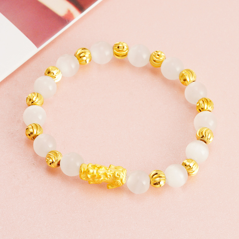 Venta al por mayor 8N imitación de piedra de ojo de gato 24k pulsera única de oro pulsera de mujer imitación granate en línea transmisión en vivo pulsera de arena