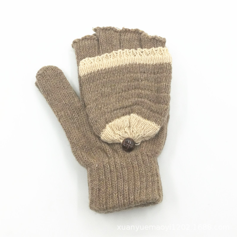 Otoño e invierno guantes de lana hombres y mujeres copo de nieve Flip de doble uso cálido medio dedo guantes ciervo guantes de dedo de punto