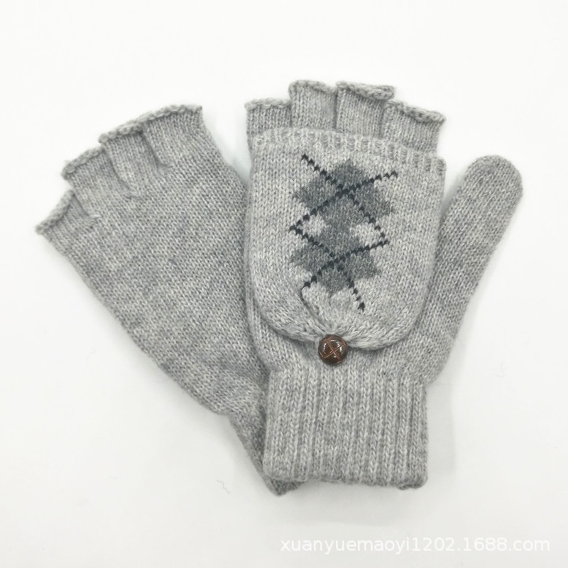 Otoño e invierno guantes de lana hombres y mujeres copo de nieve Flip de doble uso cálido medio dedo guantes ciervo guantes de dedo de punto