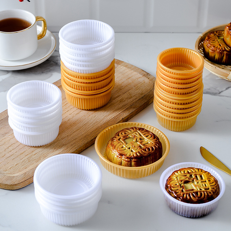 加厚PP单格圆托 金色中秋月饼内托月饼包装吸塑托盘 100个装