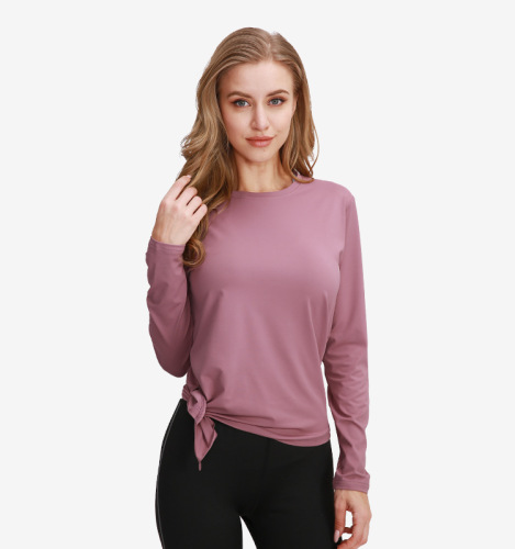 Autumn/Winter Lulu Yoga Clothes for Women, European and American Long-Sleeve Yoga Top, Quick-Drying Fitness Clothes for Winter, Side Slit