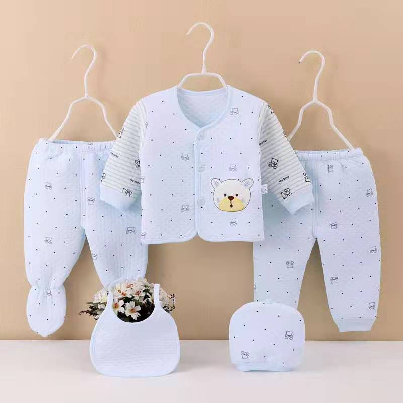 Conjunto de ropa interior de algodón para bebé, conjunto de cinco piezas para recién nacido, 0-3 meses, primavera, otoño e invierno, grueso y cálido.
