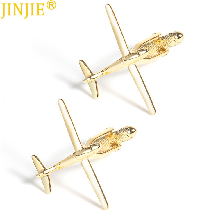 Distinctive Metallic Glazed Gold Airplane cufflinks Men's French Style Shirt Cuff Button cufflinks