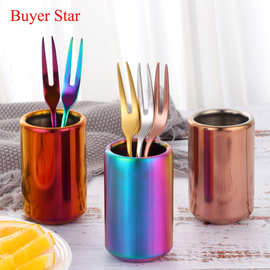 厨房家用小号筷子筒筷笼新款304水果叉筒收纳筒纯色简约可logo