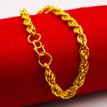 18K仿金麻花手链男女 6mm合金镀金麻绳款 S扣火烧不变色百搭饰品