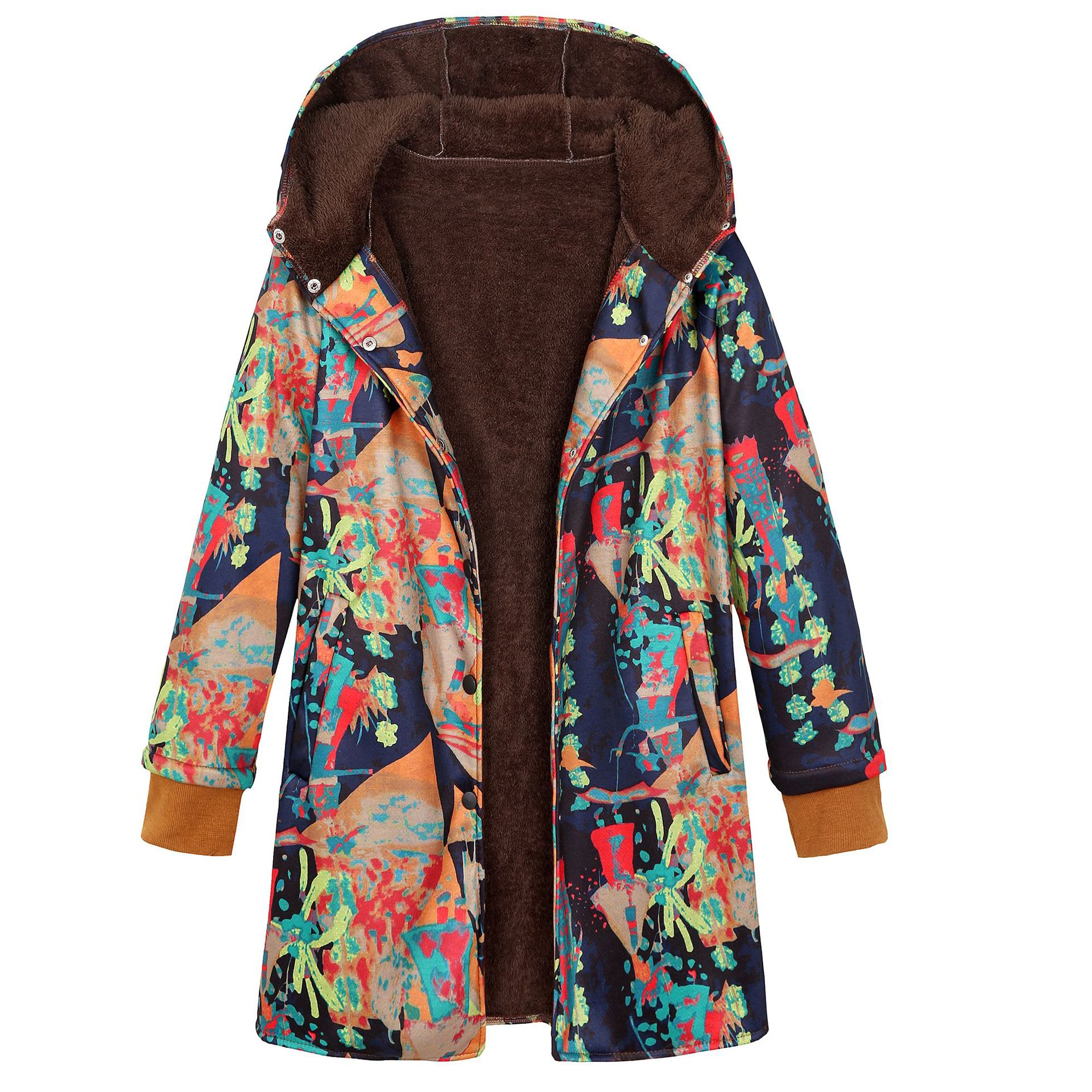 Abrigo de algodón grueso con capucha y manga larga acanalado para mujer, con estampado floral vintage, chaqueta con capucha de talla grande 9958 image 5