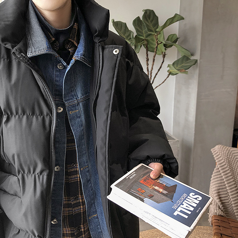 INS moda estilo Hong Kong engrosado algodón acolchado abrigo Denim collar falso dos piezas más tamaño casual algodón acolchado abrigo estilo coreano abrigo de los hombres abrigo