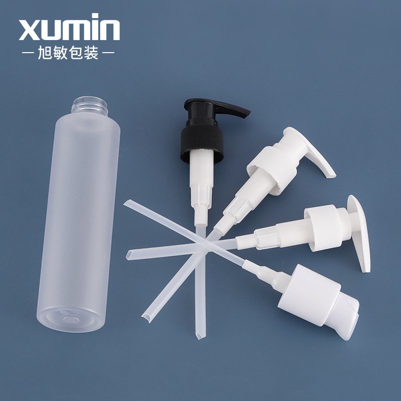 Fabricante en stock 150ml de hombro plano presionando botella de loción de plástico para mascotas botella de cuidado de la piel botella de aceite esencial Xumin material de embalaje