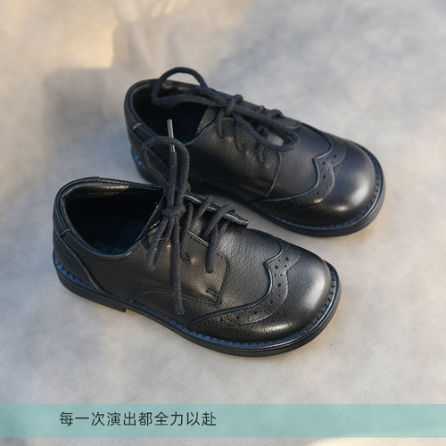 Children's leather shoes for boys and girls, black leather shoes, spring and autumn ceremonial shoes, performance shoes, college style baby soft leather