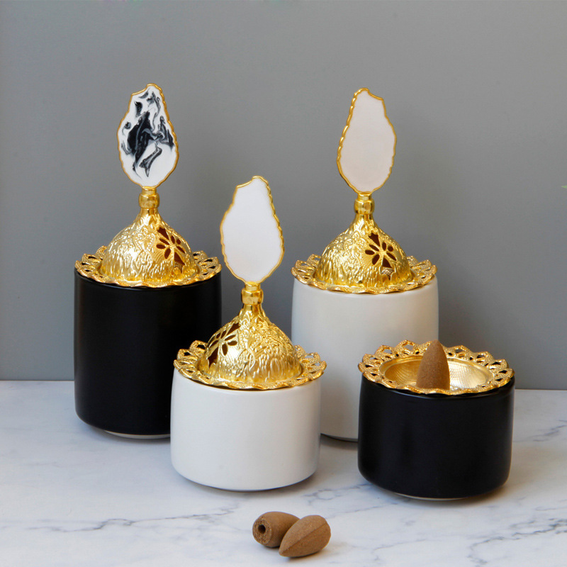 Modern golden matte white table Incense burner