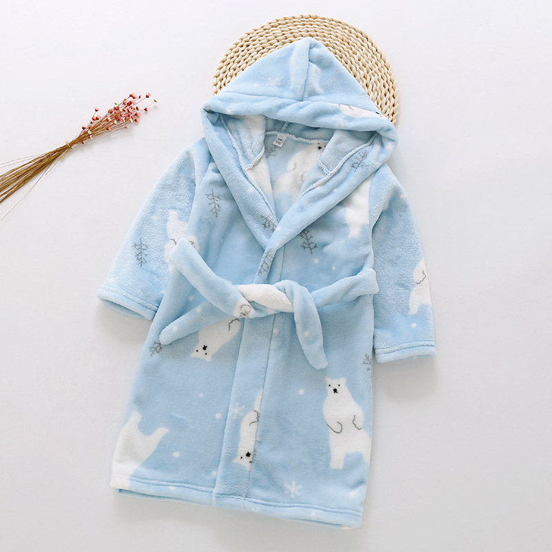 Demi-season children's flannel bathrobe for boys and girls with hood