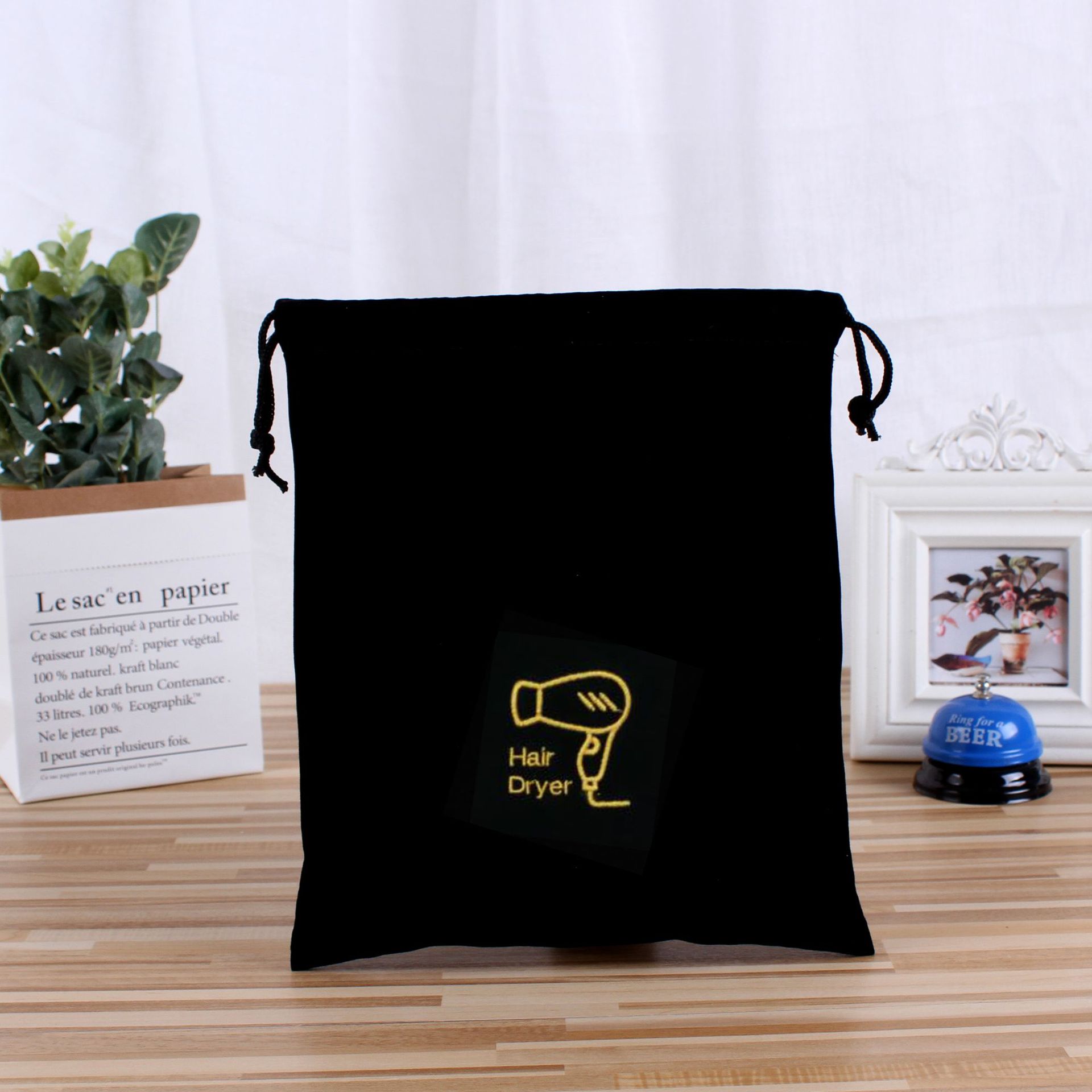 En stock Hotel habitación especial secador de pelo bolsa de franela Hotel secador de pelo bolsa de almacenamiento fijo logo