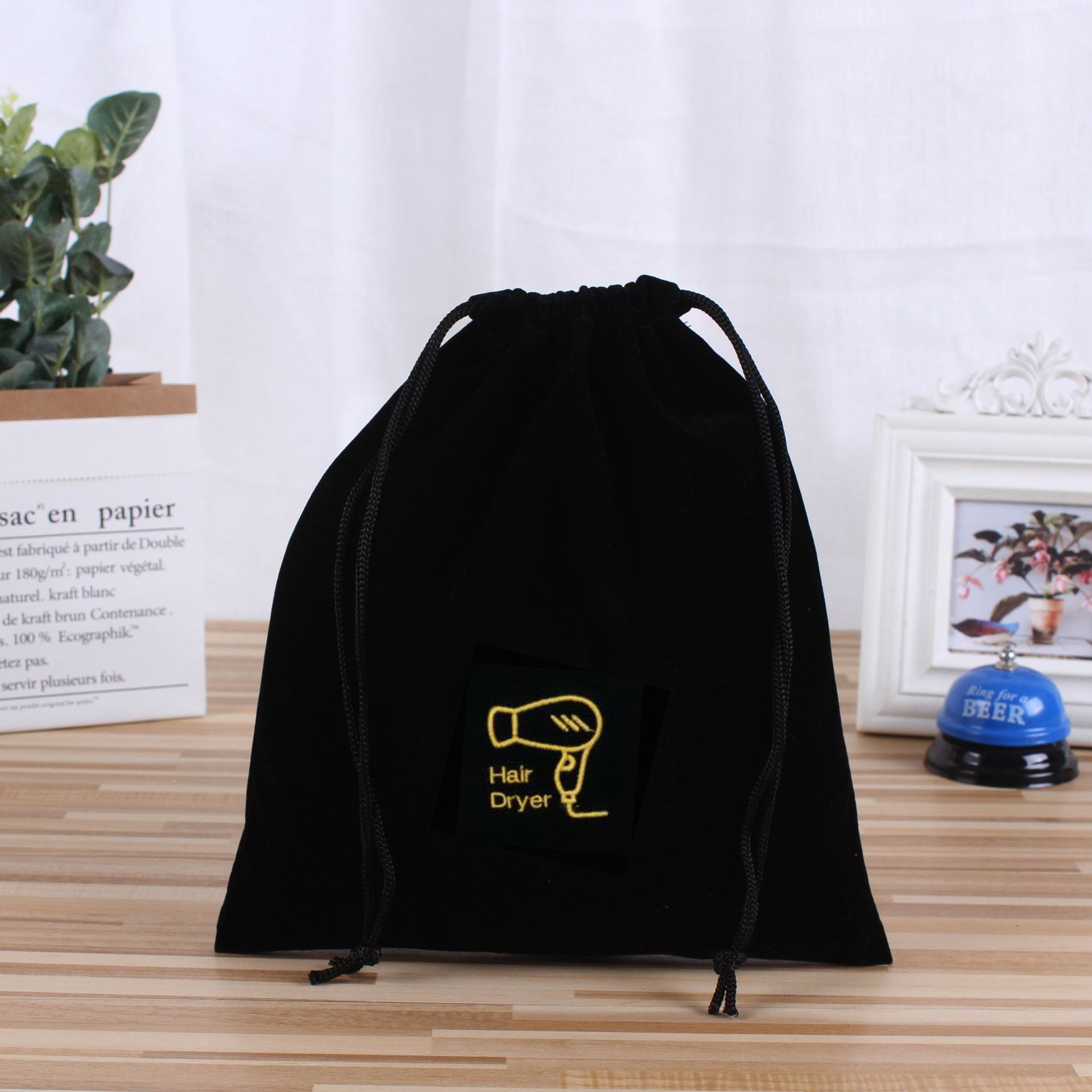 En stock Hotel habitación especial secador de pelo bolsa de franela Hotel secador de pelo bolsa de almacenamiento fijo logo