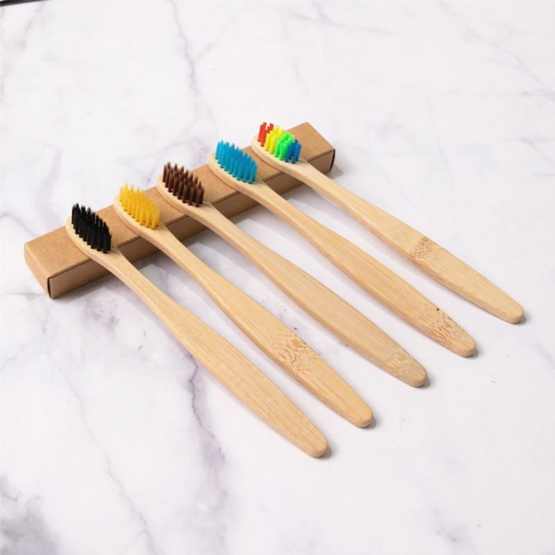 Cepillo de dientes de carbono de bambú para niños Papel Kraft en caja Arco Iris cepillo suave ultrafino cepillo de dientes de bambú de madera se puede configurar