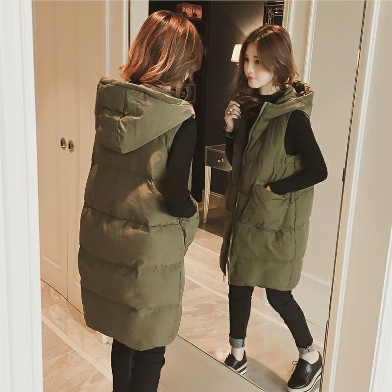 Foreign Trade Down Cotton Vest Women's Autumn and Winter Clothing Korean Versatile Loose plus size Mid-length Student Cotton-padded Jacket Vest Jacket