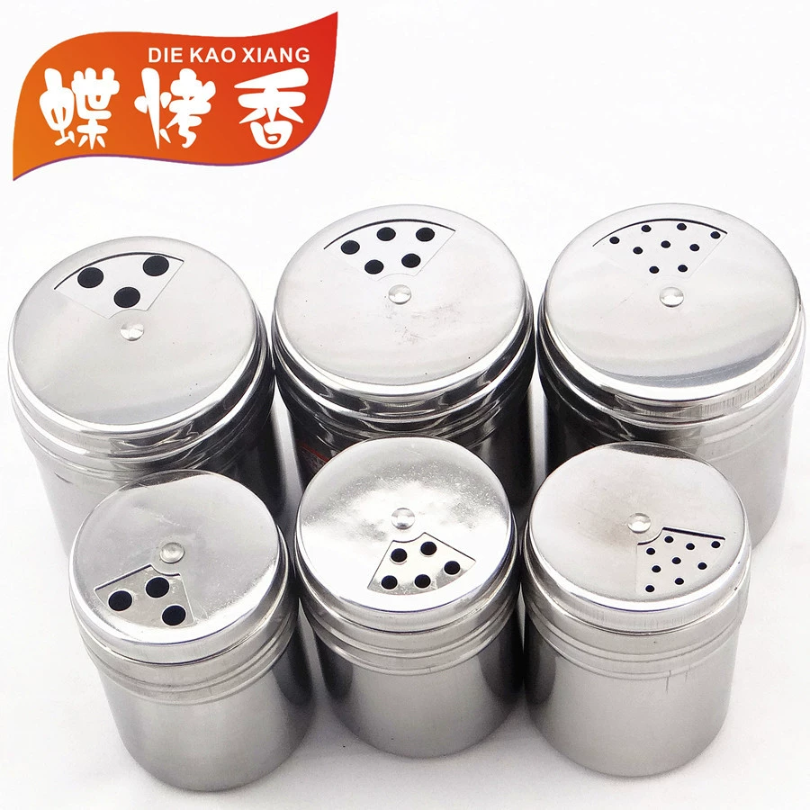 Пожалуйста, переведите: Butterfly grilled fragrant stainless steel seasoning pot pepper powder pot trumpet large toothpick bottle three -hole can be rotated to barbecue accessories