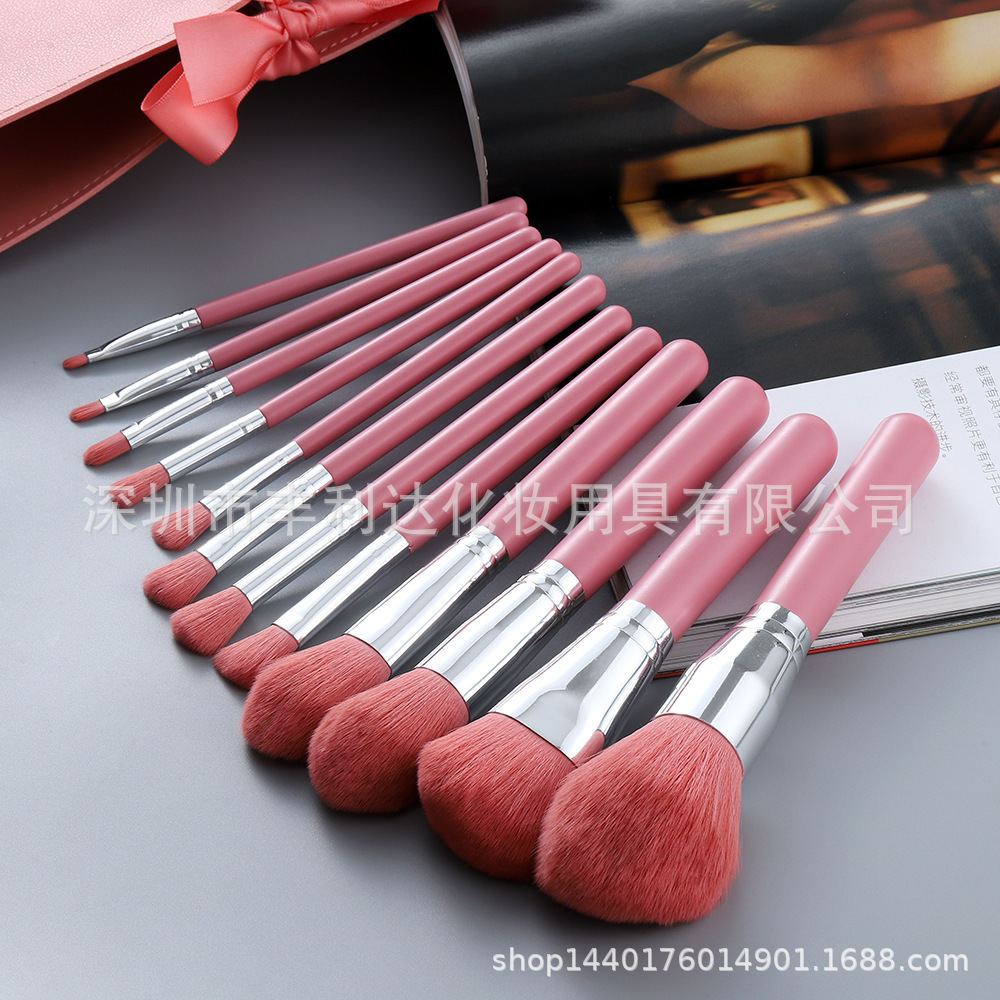 Fenglida-Juego de brochas de maquillaje con mango de madera, 12 piezas, brocha para polvos sueltos, brocha para sombra de ojos, embalaje de PU, brocha para colorete, herramientas de maquillaje de belleza