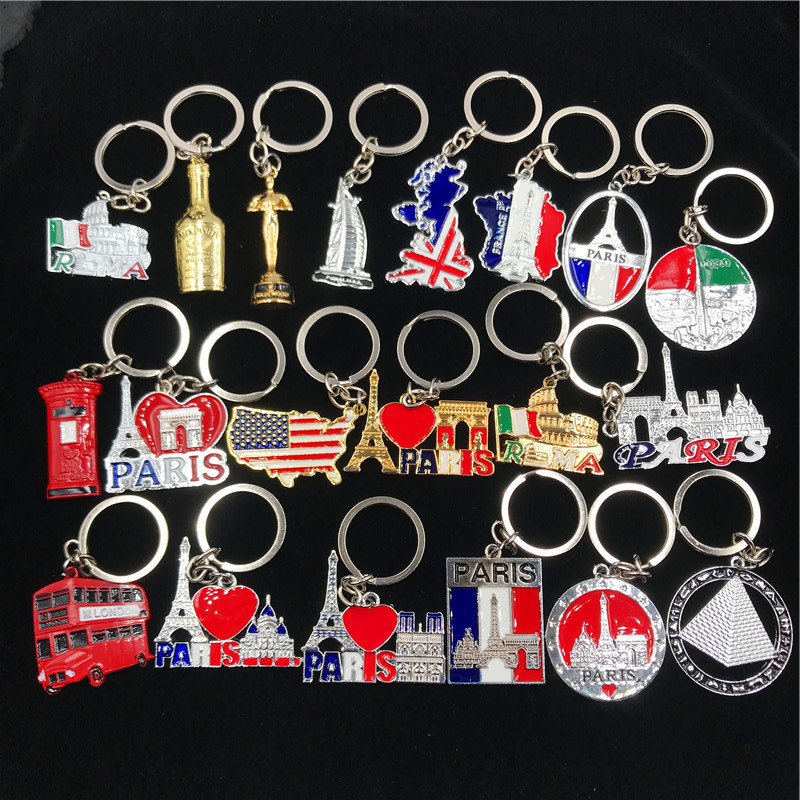 France Italy United Kingdom United States Dubai Egypt metal key chain foreign trade boutique solid key ring France Italy United Kingdom United States Dubai Egypt metal key chain foreign trade boutique solid key ring